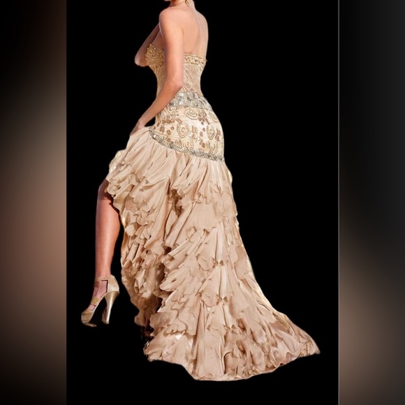 MNM Couture - JD011 Pleated Embellished Layered high low gown - Picture 2 of 5